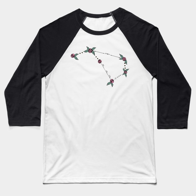 Volans (Flying Fish) Constellation Roses and Hearts Doodle Baseball T-Shirt by EndlessDoodles